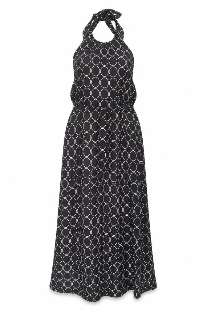 NEXT Womens Black Geometric Polyester A-Line Size 10 Halter Tie