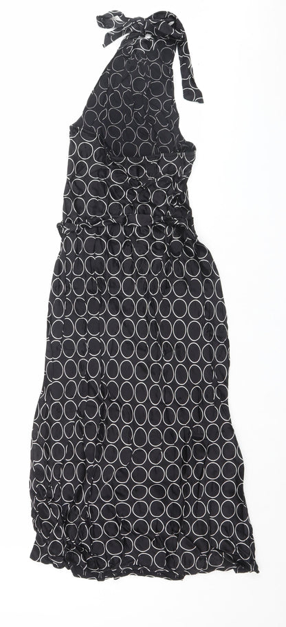 Next Womens Black Geometric Polyester A-Line Size 10 Halter Tie