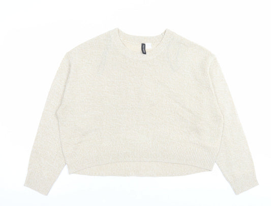 H&M Womens Beige Crew Neck Acrylic Pullover Jumper Size M