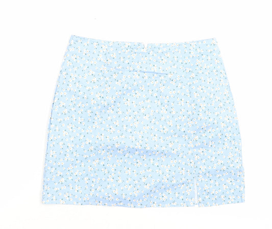 ROMWE Womens Blue Check Polyester A-Line Skirt Size M Zip
