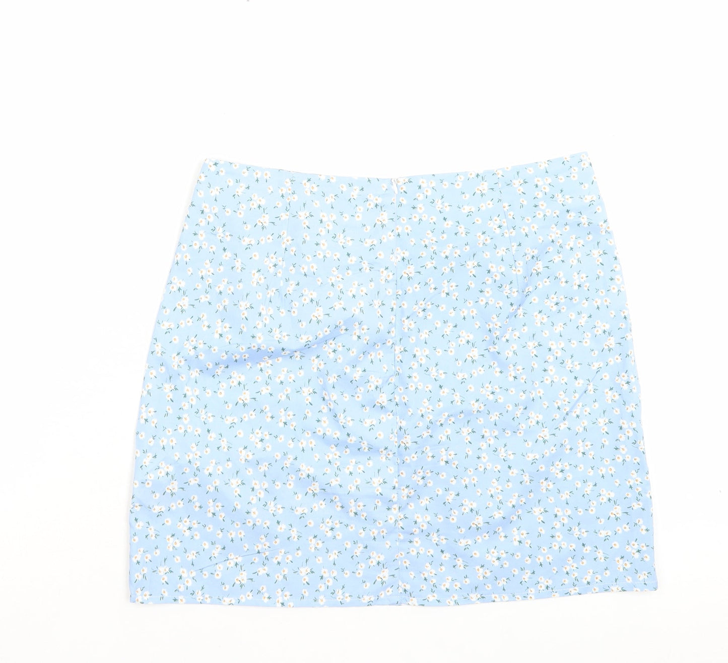 ROMWE Womens Blue Check Polyester A-Line Skirt Size M Zip
