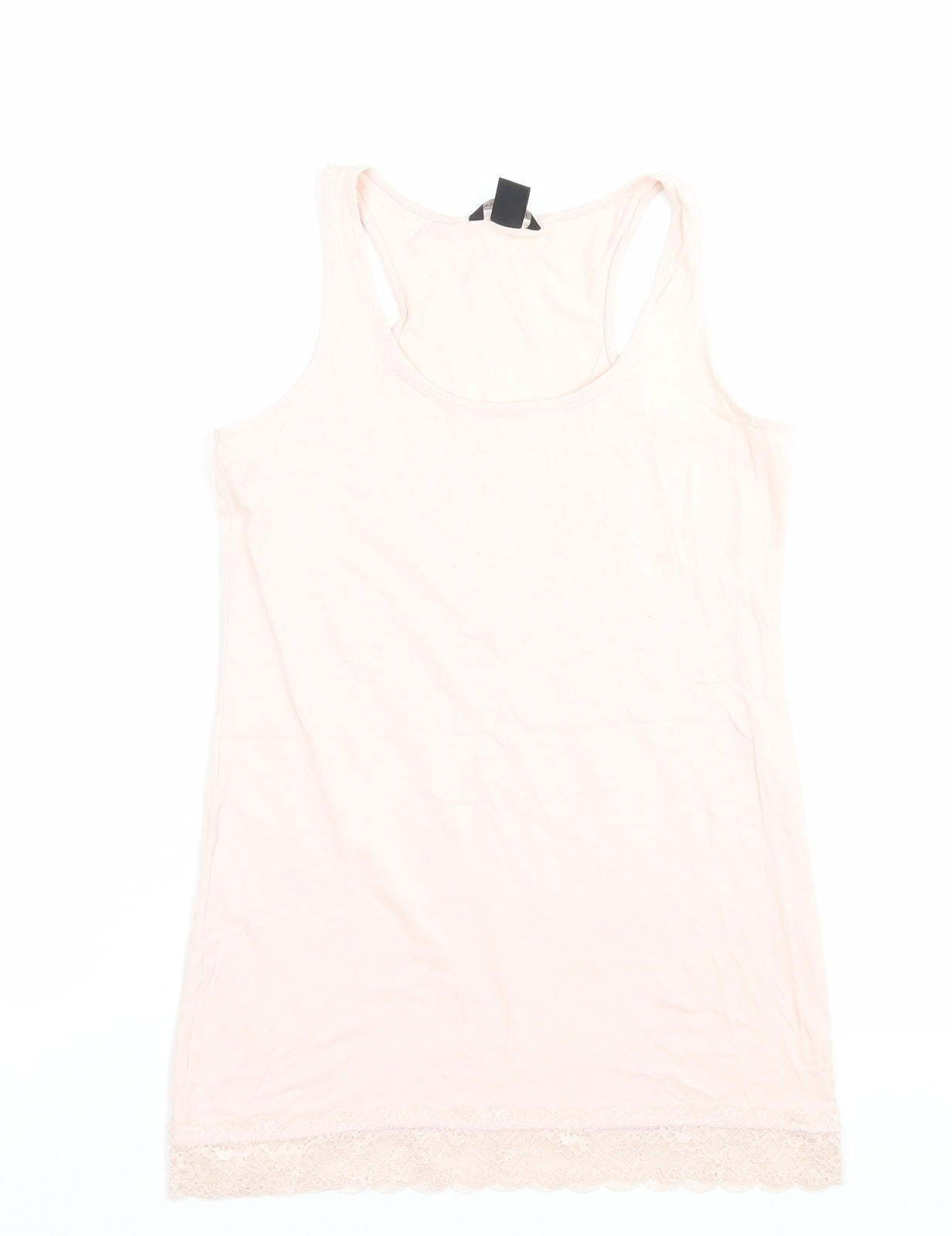 H&M Womens Pink Cotton Basic Tank Size M Scoop Neck - Lace Detail