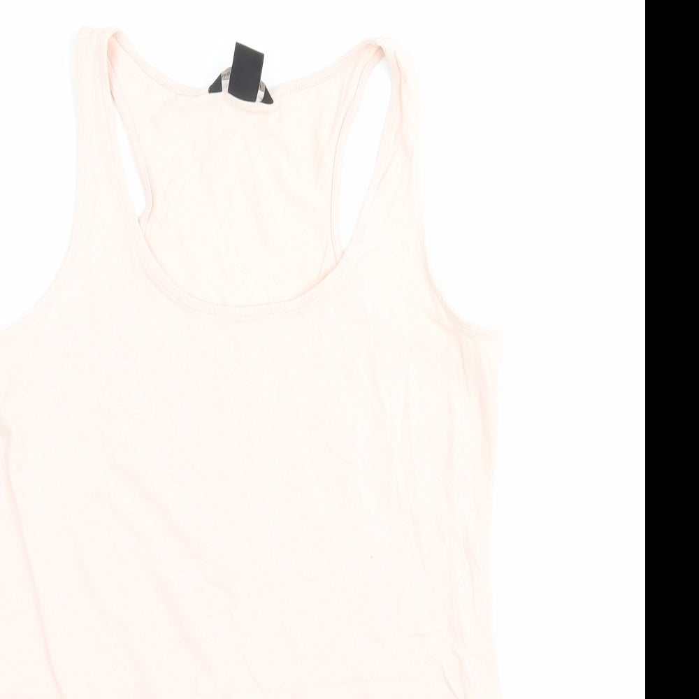 H&M Womens Pink Cotton Basic Tank Size M Scoop Neck - Lace Detail