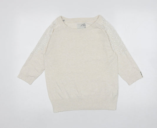 RJR. John Roche Womens Ivory Boat Neck Cotton Pullover Jumper Size 12