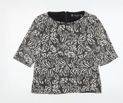 Principles Womens Black Floral Viscose Basic Blouse Size 12 Boat Neck