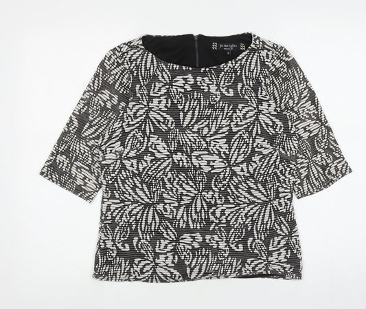 Principles Womens Black Floral Viscose Basic Blouse Size 12 Boat Neck