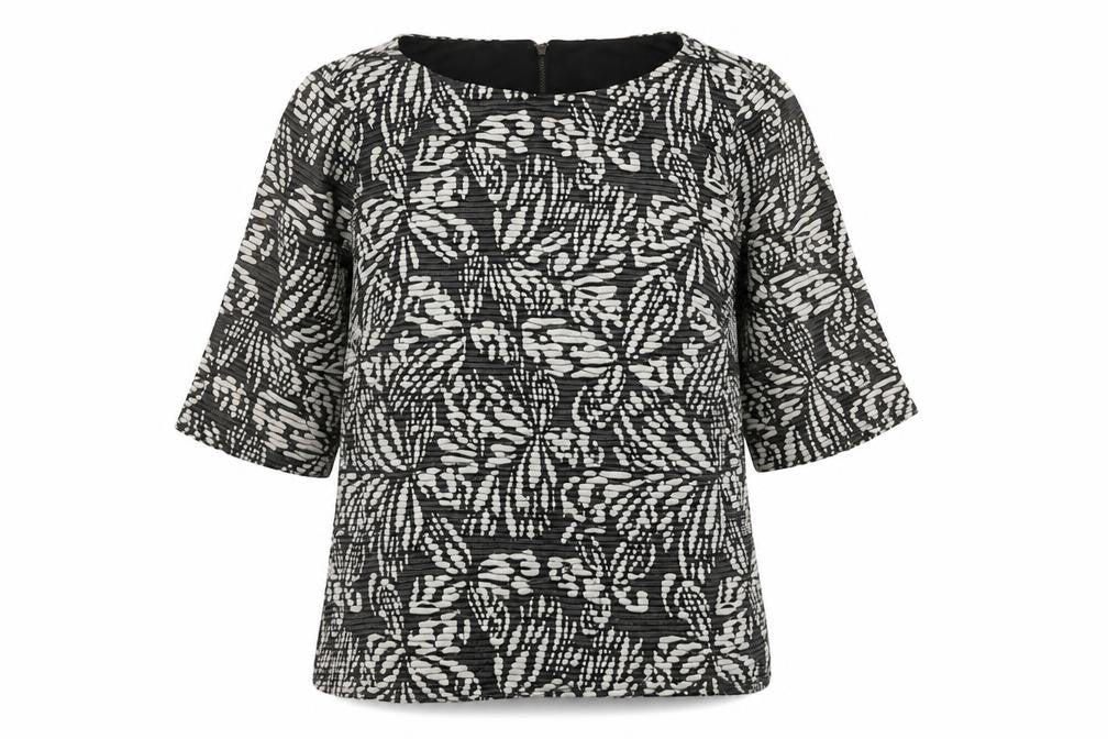 Principles Womens Black Floral Viscose Basic Blouse Size 12 Boat Neck