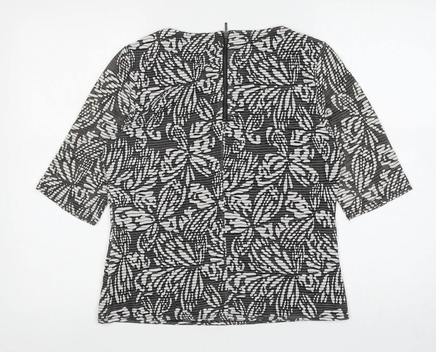 Principles Womens Black Floral Viscose Basic Blouse Size 12 Boat Neck
