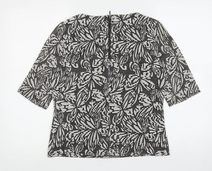 Principles Womens Black Floral Viscose Basic Blouse Size 12 Boat Neck