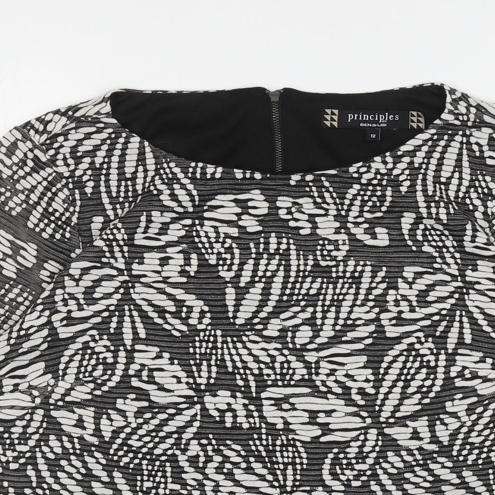 Principles Womens Black Floral Viscose Basic Blouse Size 12 Boat Neck