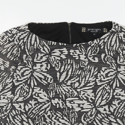Principles Womens Black Floral Viscose Basic Blouse Size 12 Boat Neck