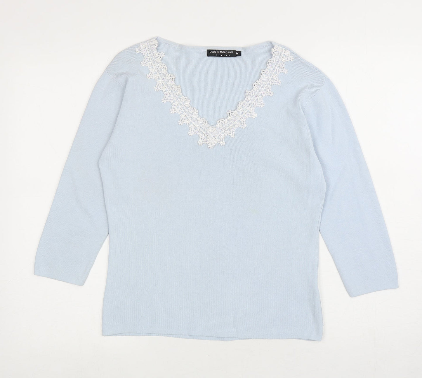 Debbie Morgan Womens Blue V-Neck Nylon Pullover Jumper Size M