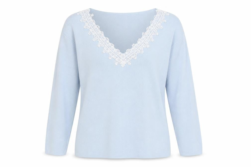 Debbie Morgan Womens Blue V-Neck Nylon Pullover Jumper Size M