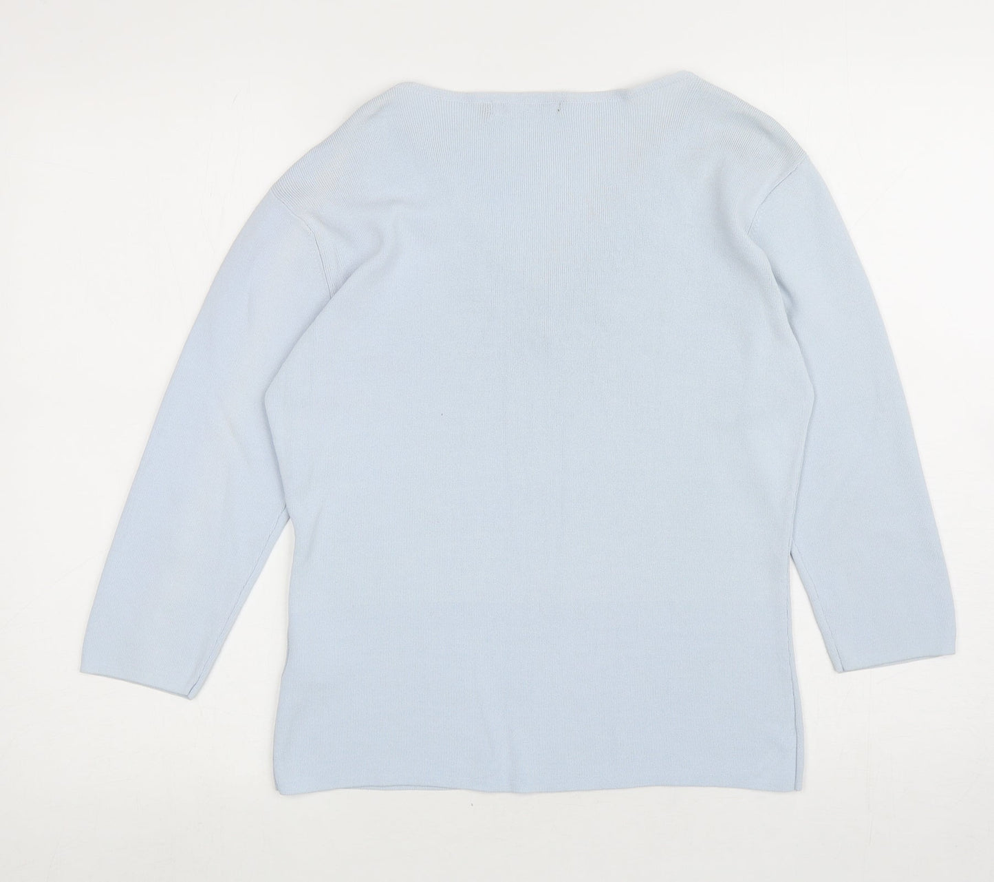 Debbie Morgan Womens Blue V-Neck Nylon Pullover Jumper Size M