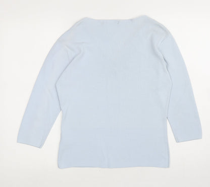 Debbie Morgan Womens Blue V-Neck Nylon Pullover Jumper Size M