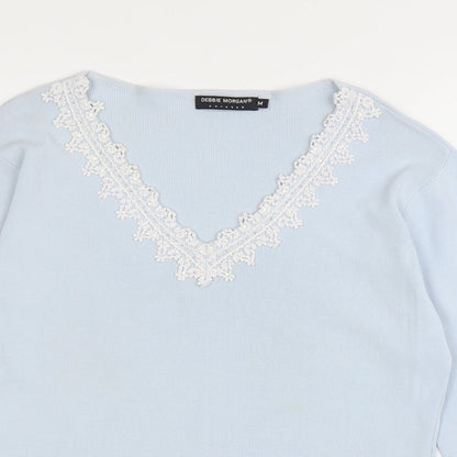 Debbie Morgan Womens Blue V-Neck Nylon Pullover Jumper Size M