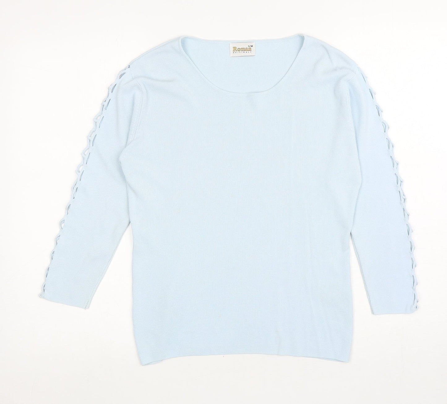 Roman Womens Blue Viscose Basic T-Shirt Size S Round Neck - Cut out sleeves