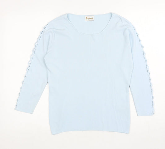 Roman Womens Blue Viscose Basic T-Shirt Size S Round Neck - Cut out sleeves