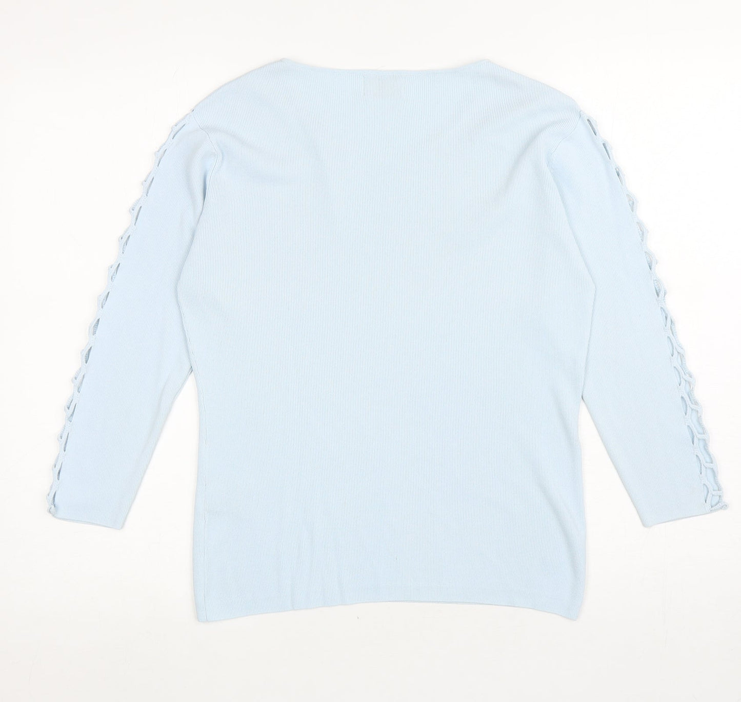 Roman Womens Blue Viscose Basic T-Shirt Size S Round Neck - Cut out sleeves