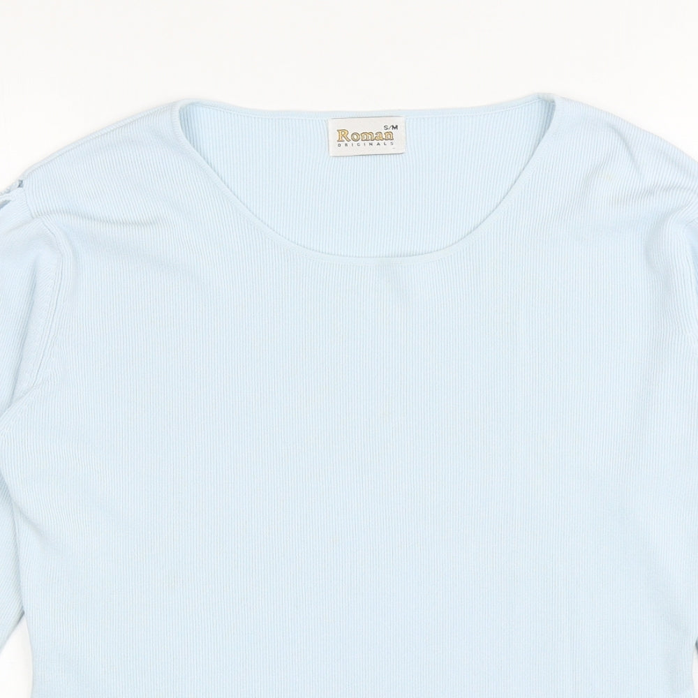 Roman Womens Blue Viscose Basic T-Shirt Size S Round Neck - Cut out sleeves