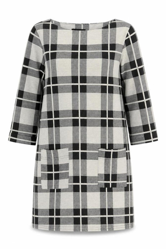 Atmosphere Womens Black Plaid Polyester A-Line Size 14 Boat Neck Pullover