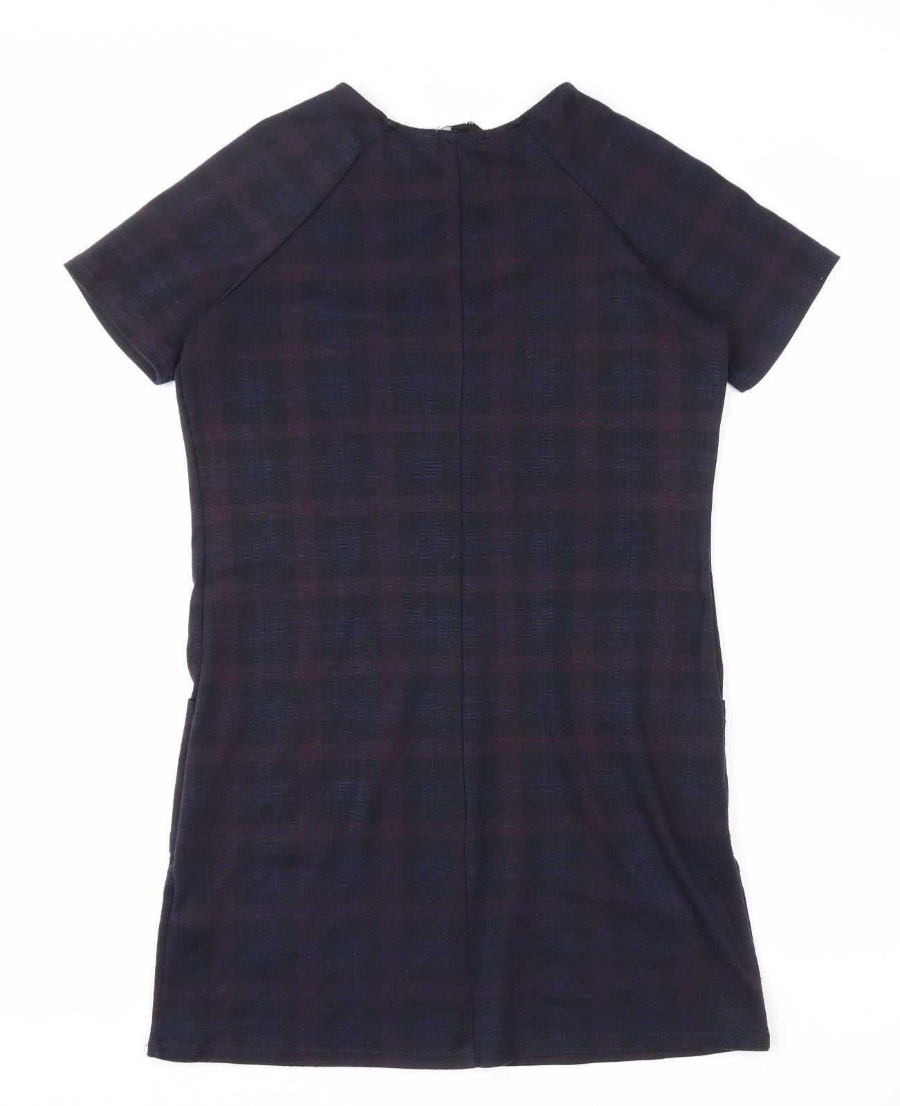 New Look Womens Blue Plaid Polyester T-Shirt Dress Size 12 Round Neck Pullover