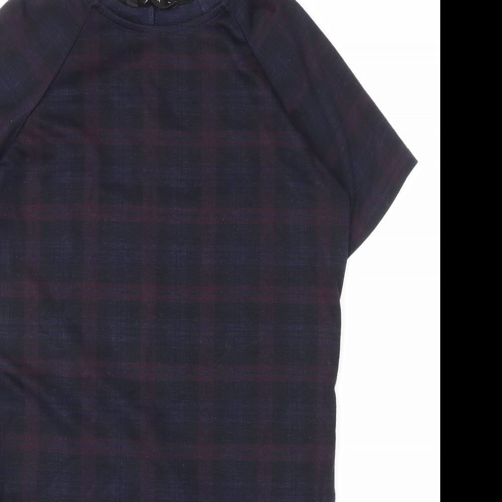 New Look Womens Blue Plaid Polyester T-Shirt Dress Size 12 Round Neck Pullover