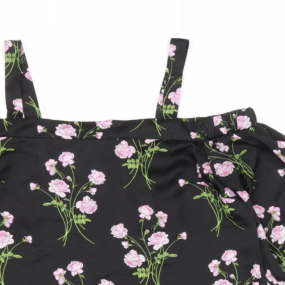 Warehouse Womens Black Floral Polyester Basic Blouse Size 10 Off the Shoulder - Cold Shoulder