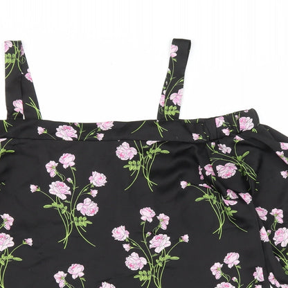 Warehouse Womens Black Floral Polyester Basic Blouse Size 10 Off the Shoulder - Cold Shoulder