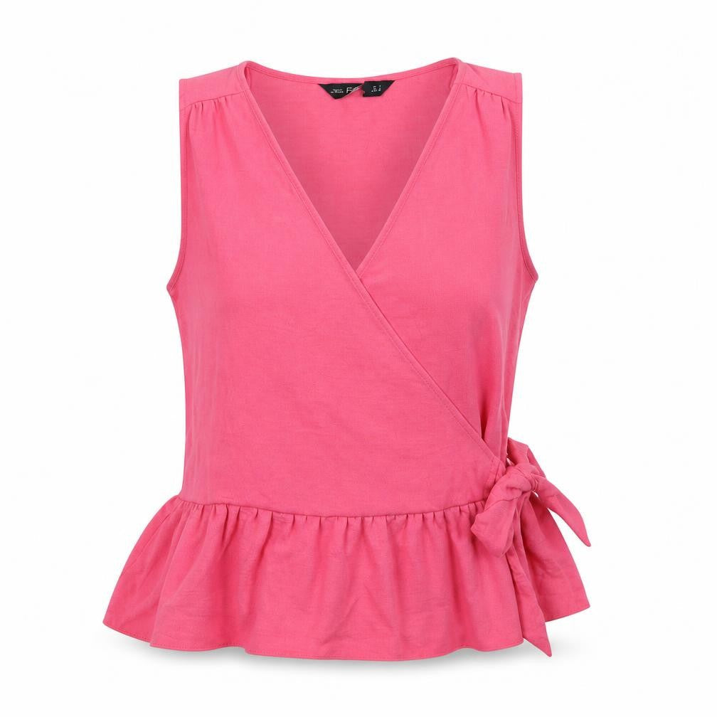 F&F Womens Pink Polyester Basic Blouse Size 8 V-Neck - Tie String