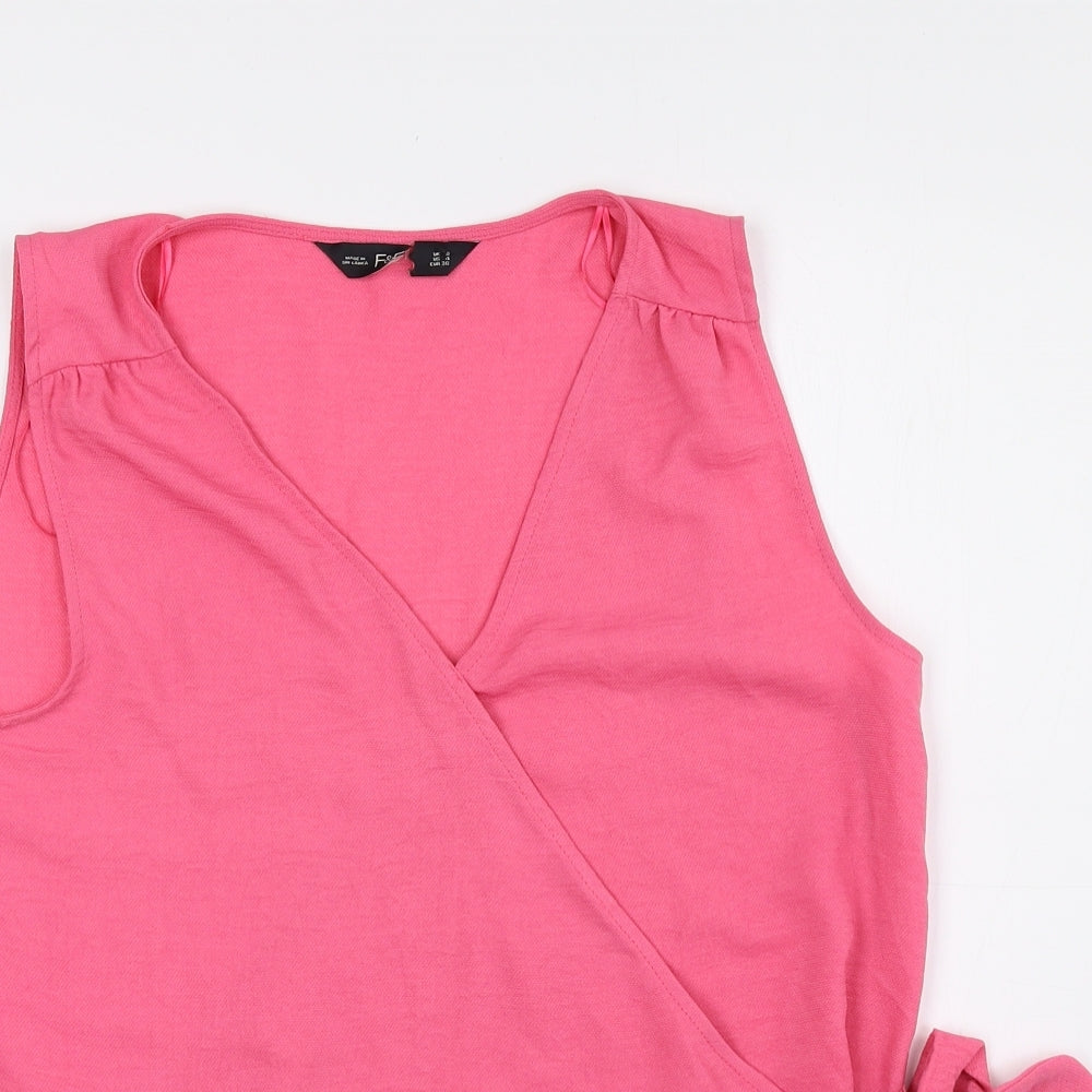 F&F Womens Pink Polyester Basic Blouse Size 8 V-Neck - Tie String