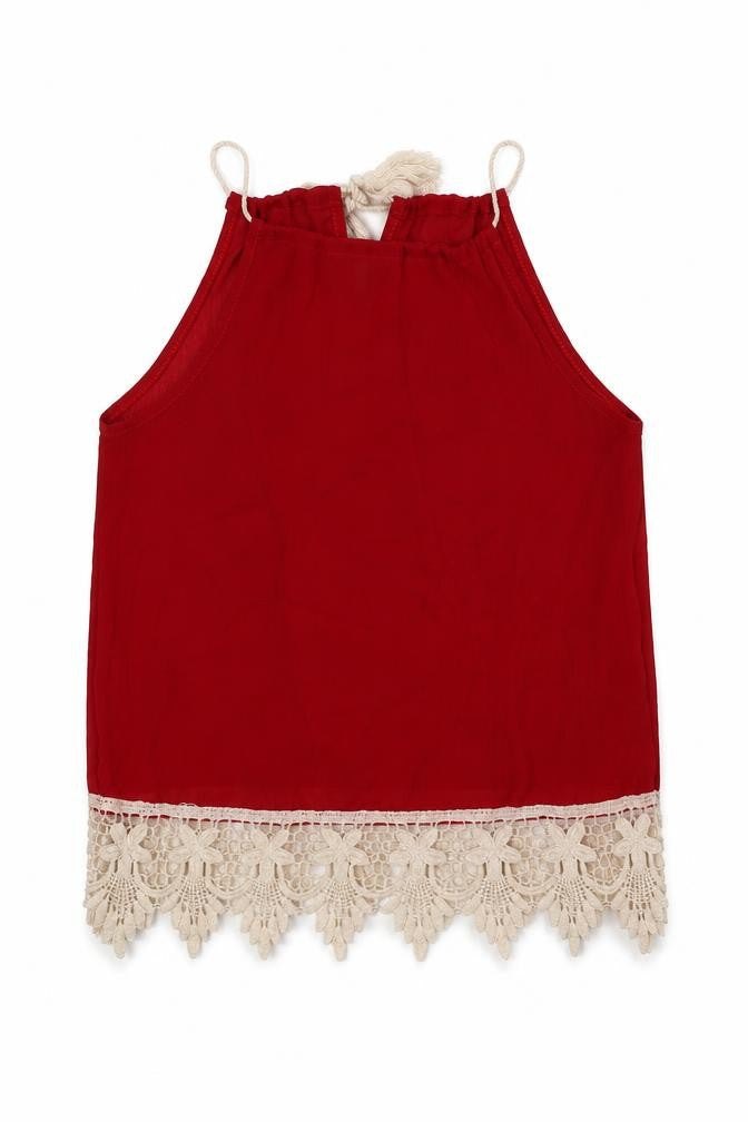 OVERMAL Womens Red Polyester Basic Tank Size S Halter - Lace Detail