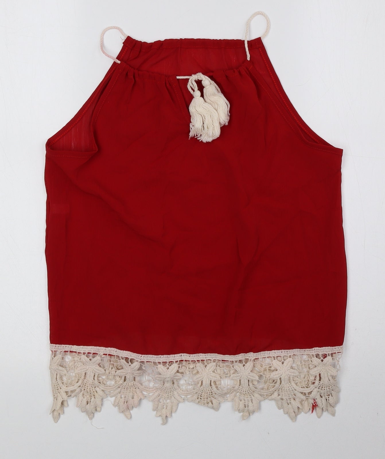OVERMAL Womens Red Polyester Basic Tank Size S Halter - Lace Detail