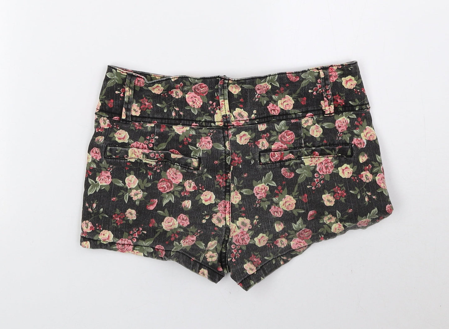 Miss Denim Womens Multicoloured Floral Cotton Hot Pants Shorts Size 6 Regular Zip