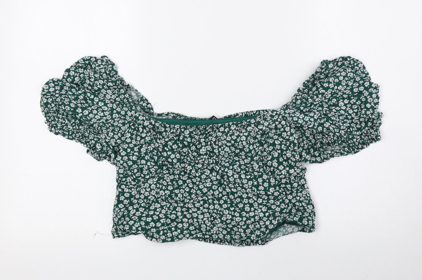 Divided by H&M Womens Green Floral Viscose Cropped Blouse Size 16 Off the Shoulder