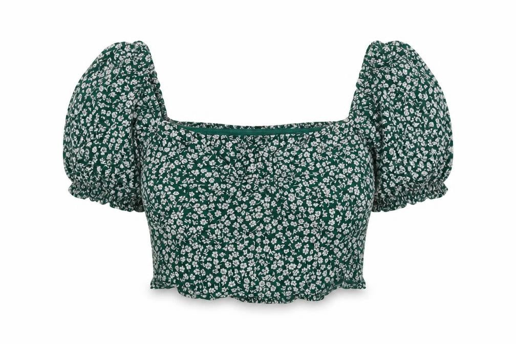 Divided by H&M Womens Green Floral Viscose Cropped Blouse Size 16 Off the Shoulder