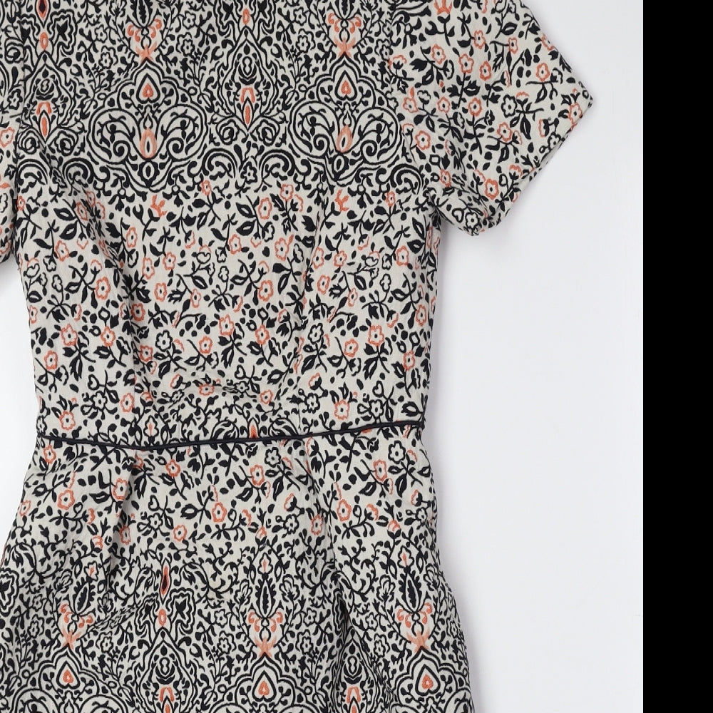H&M Womens Multicoloured Floral Polyester A-Line Size 6 Round Neck Zip