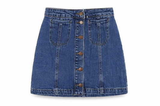 Topshop Womens Blue Cotton A-Line Skirt Size 26 in Button