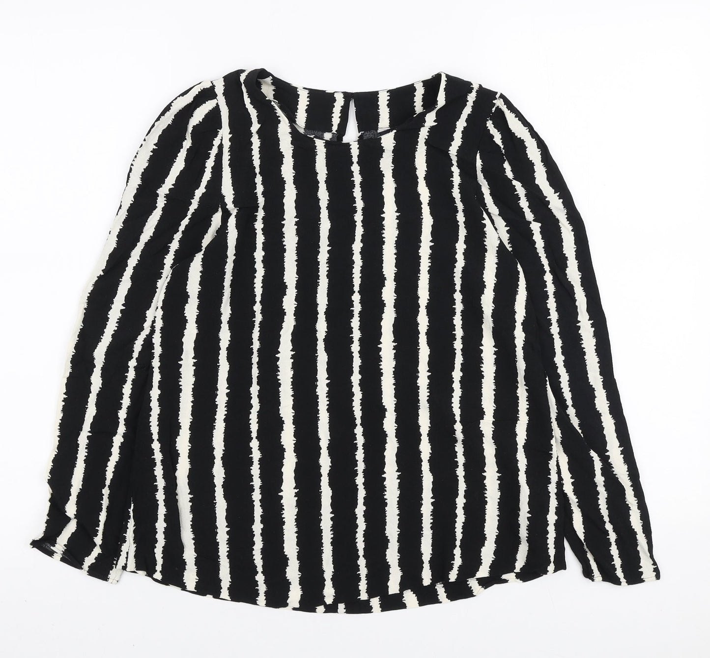 Marks and Spencer Womens Black Geometric Viscose Basic Blouse Size 8 Round Neck