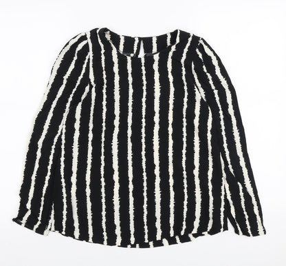 Marks & Spencer Womens Black Geometric Viscose Basic Blouse Size 8 Round Neck