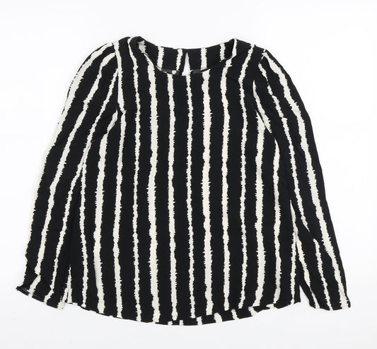 Marks and Spencer Womens Black Geometric Viscose Basic Blouse Size 8 Round Neck