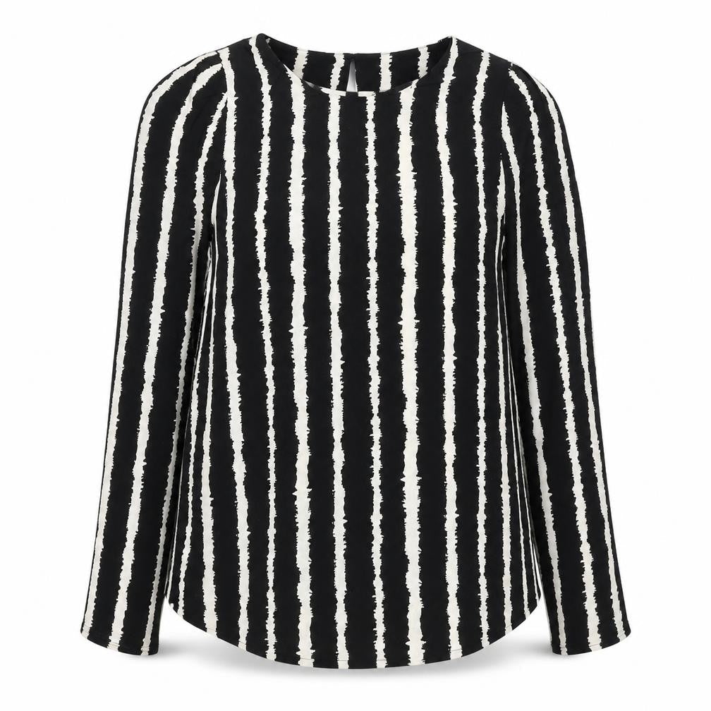 Marks & Spencer Womens Black Geometric Viscose Basic Blouse Size 8 Round Neck