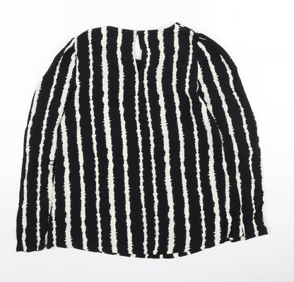 Marks & Spencer Womens Black Geometric Viscose Basic Blouse Size 8 Round Neck