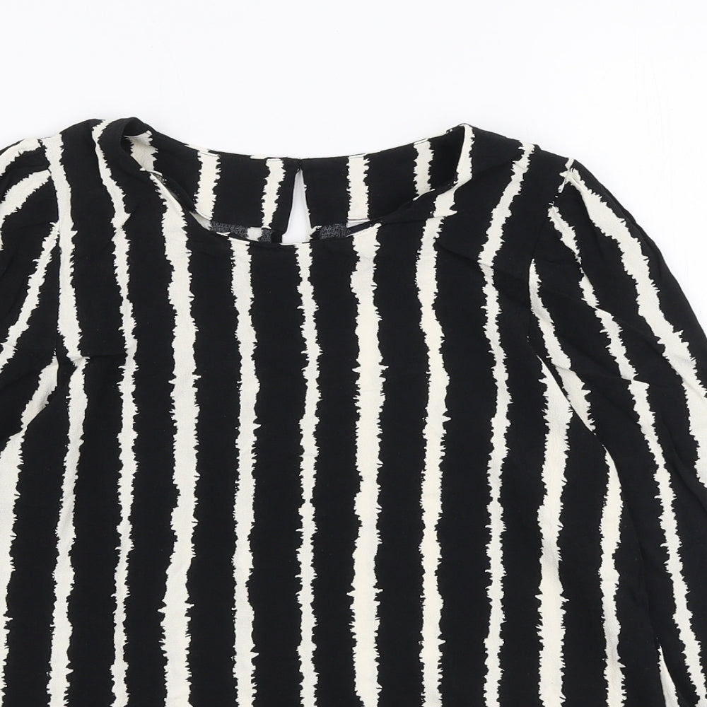 Marks and Spencer Womens Black Geometric Viscose Basic Blouse Size 8 Round Neck