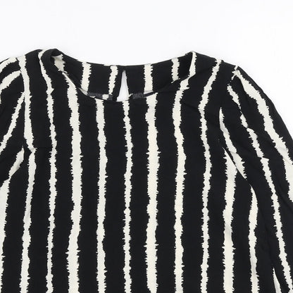 Marks & Spencer Womens Black Geometric Viscose Basic Blouse Size 8 Round Neck