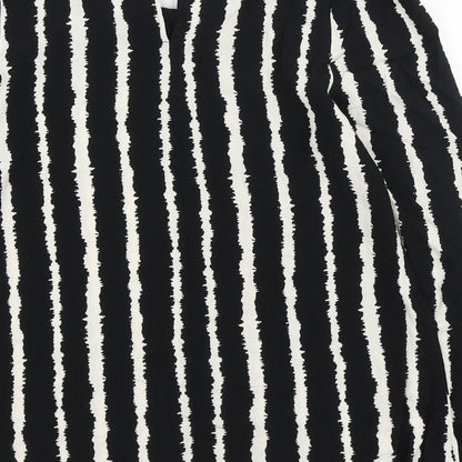 Marks & Spencer Womens Black Geometric Viscose Basic Blouse Size 8 Round Neck
