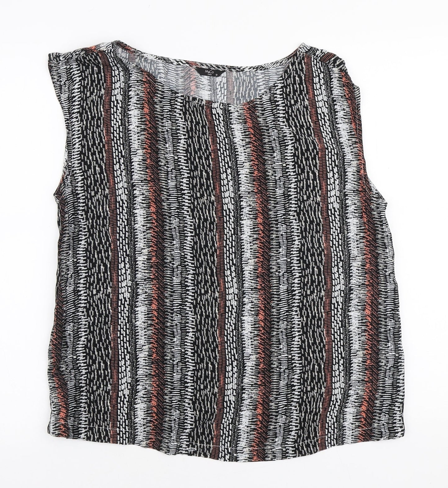 M&Co Womens Black Geometric Viscose Basic Blouse Size 12 Round Neck