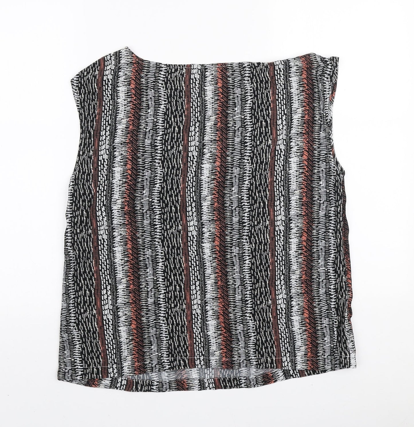 M&Co Womens Black Geometric Viscose Basic Blouse Size 12 Round Neck