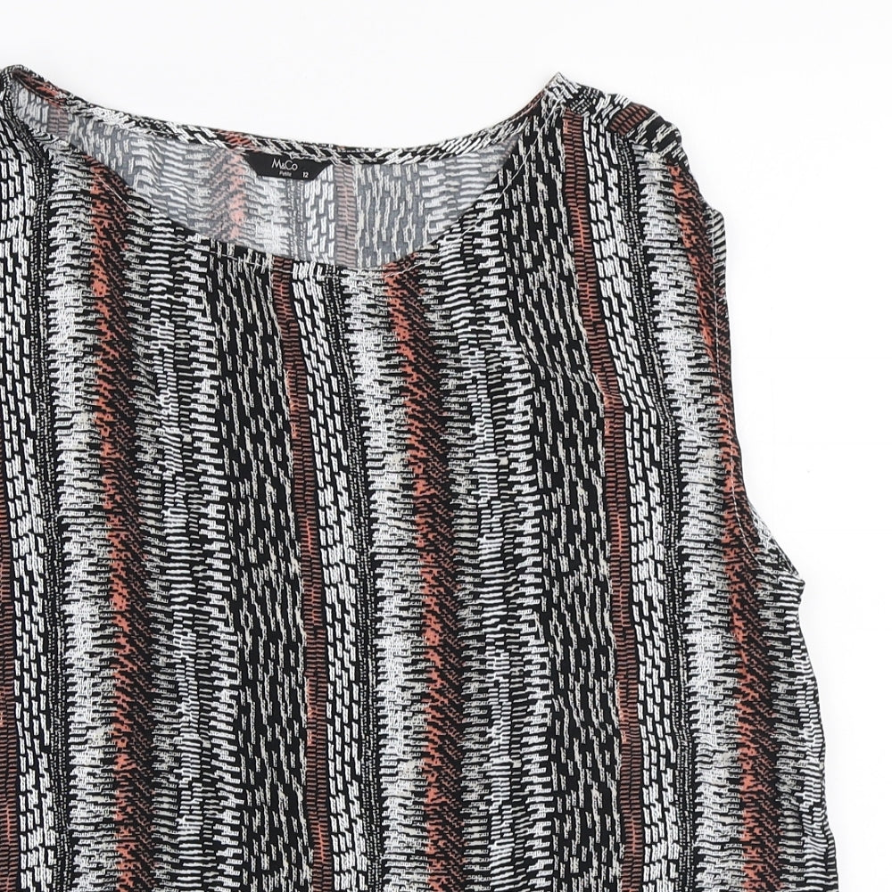 M&Co Womens Black Geometric Viscose Basic Blouse Size 12 Round Neck