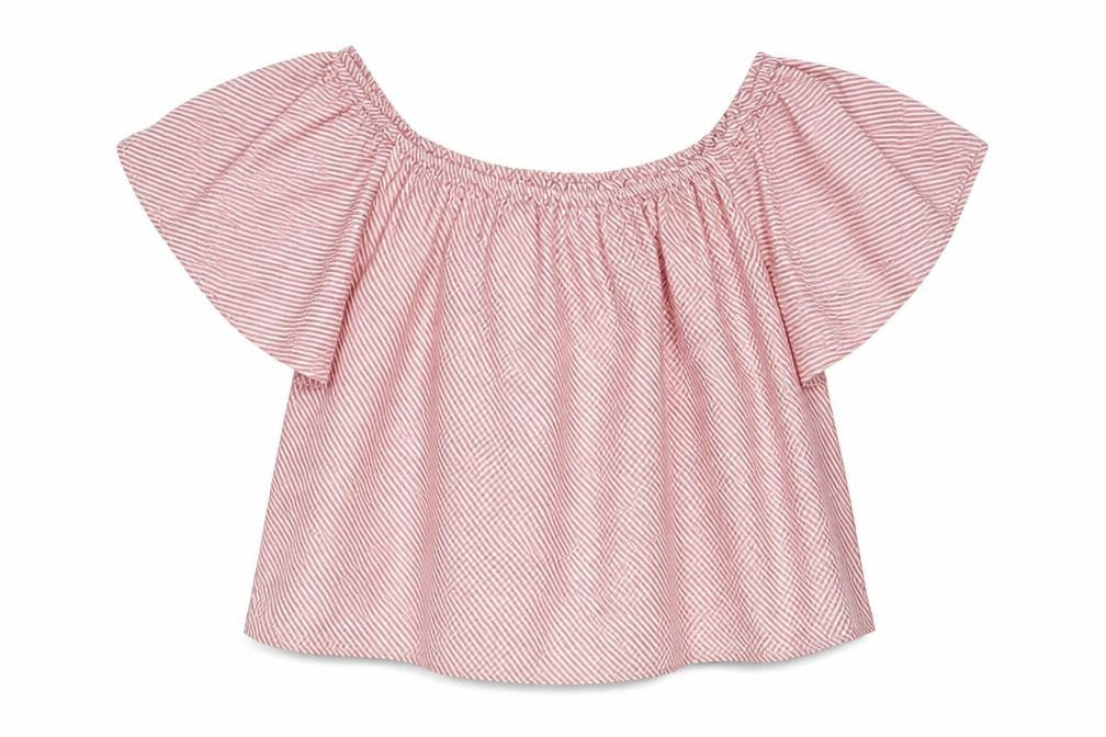 New Look Womens Red Striped 100% Cotton Basic Blouse Size 12 Boat Neck